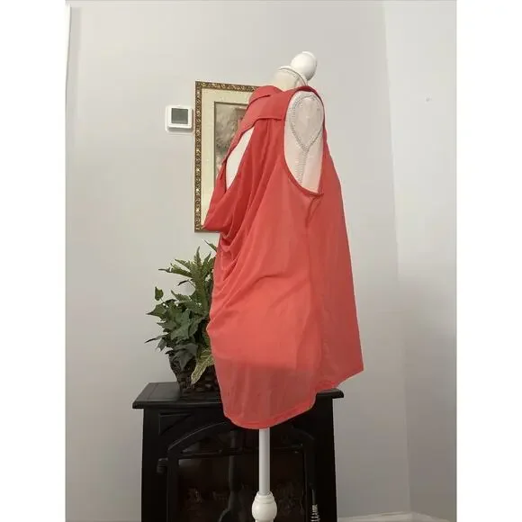 Women RECKLESS HEARTS Open Front Tunic XL Sleeveless Collared Open Back Orange - Picture 5 of 8